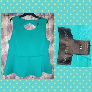 Worthington brand Tropical Green Ponte Knit Peplum Top Sz 1X(16/18W)